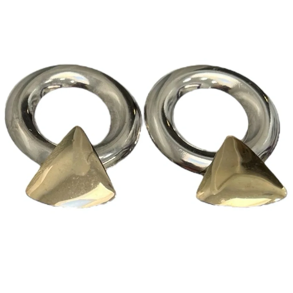 VINTAGE 1980'S GOLD & SILVER DOOR KNOCKER EARRINGS